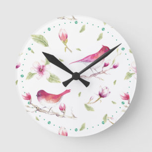 Birds And Flowers Round Clock