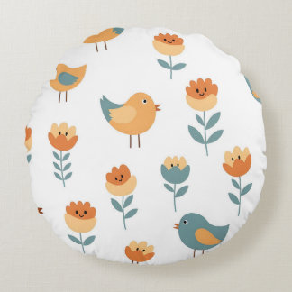 Birds and flowers round cushion