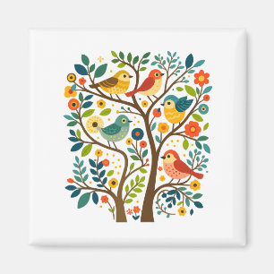 Birds and Flowers Scandinavian Folk Art Magnet