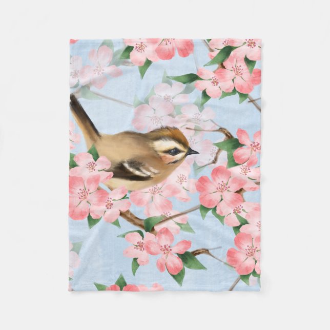Birds and flowers. Spring gardern pattern Fleece Blanket (Front)