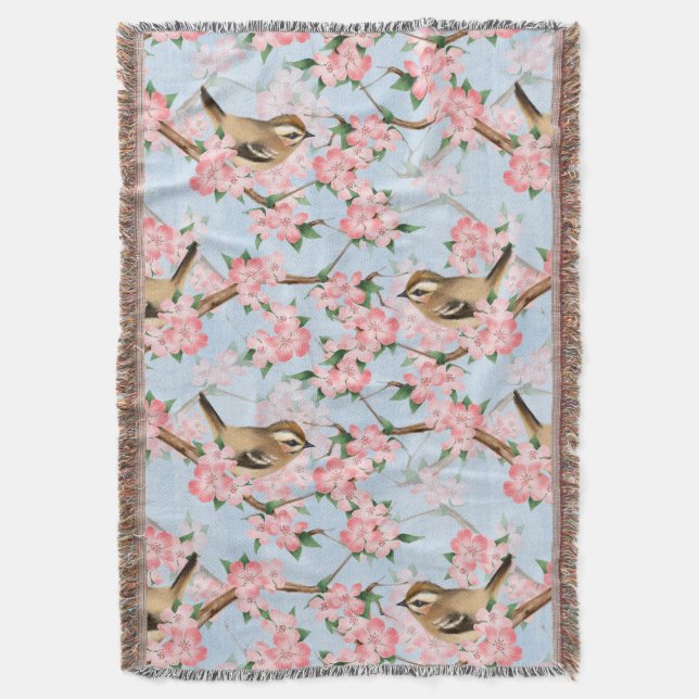 Birds and flowers. Spring gardern pattern Throw Blanket (Front Vertical)