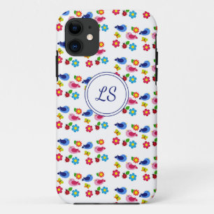 Birds and flowers spring pattern white iPhone 11 case