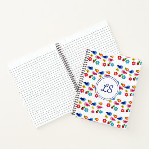 Birds and flowers spring pattern white notebook