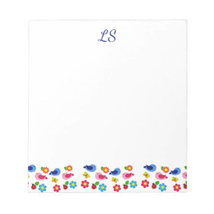 Birds and flowers spring pattern white notepad