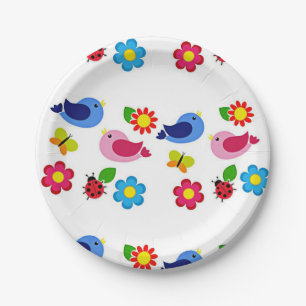 Birds and flowers spring time paper plate