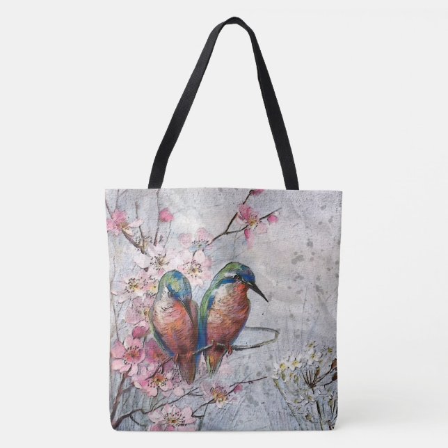 Birds and Flowers Tote Bag (Front)