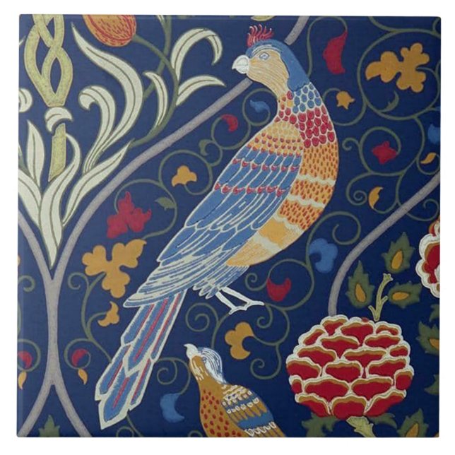 Birds and Flowers, William Morris Ceramic Tile (Front)