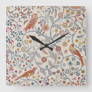 Birds and Flowers, William Morris Square Wall Clock