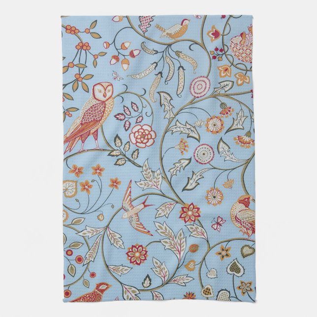 Birds and Flowers, William Morris Tea Towel (Vertical)