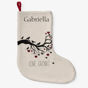 Birds and Hearts Tree Love Grows Small Christmas Stocking