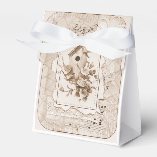 Birds And House Shabby Chic Favour Box (Front Side)