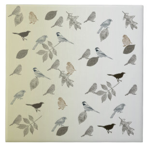 Birds and Leaves Ceramic Tile
