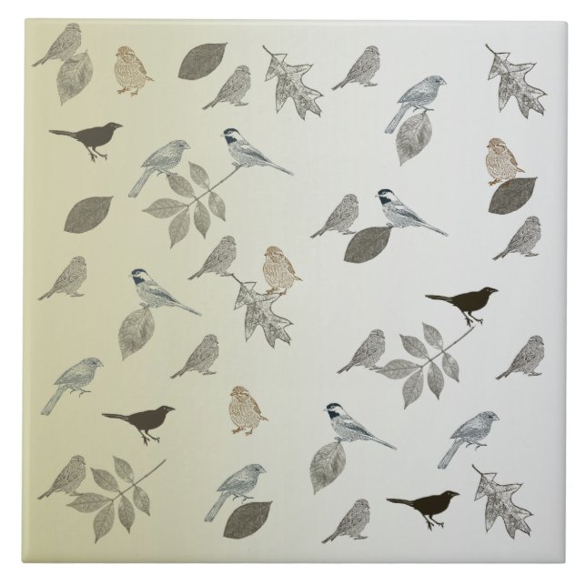 Birds and Leaves Ceramic Tile (Front)
