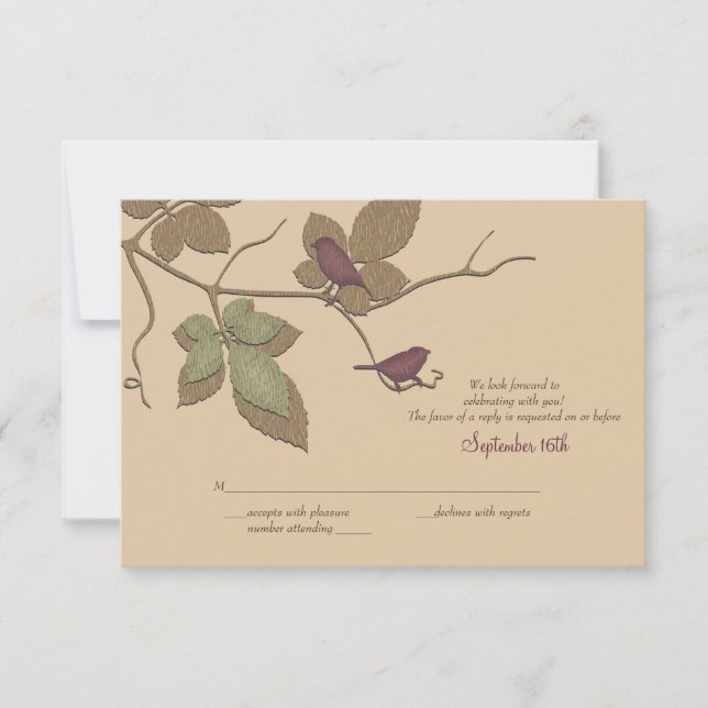 Birds and Leaves Fall Wedding Reply Card (Front)