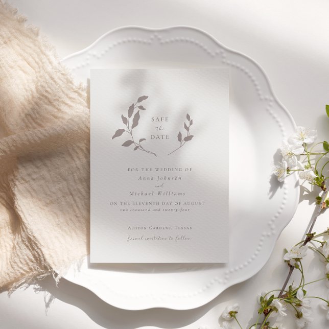 Birds and leaves romantic ecru save the date invitation (Creator Uploaded)