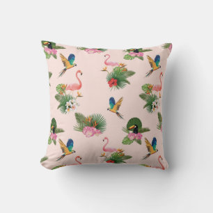 Birds and Palm Tree Leaves Pattern Cushion