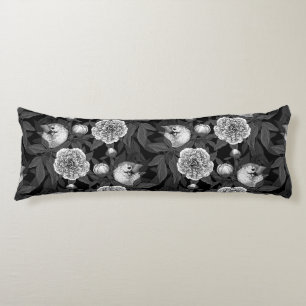 Birds and peony flowers monochrome, grey body cushion