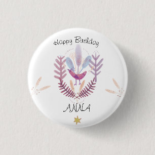 birds and plants birthday 3 cm round badge