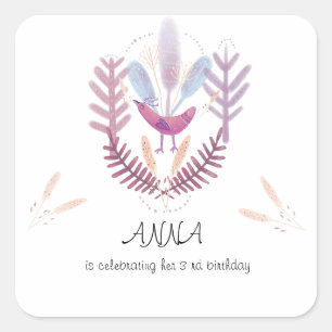birds and plants square sticker