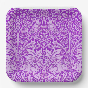 Birds and Rabbits design, colourful lavender, Paper Plate
