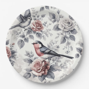 Birds and Roses Paper Plate