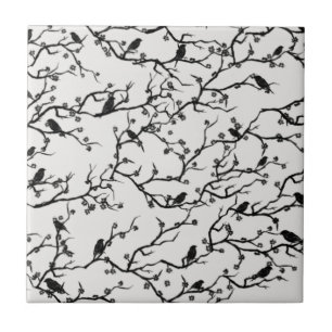Birds and Sakura Branches Japanese Painting Ceramic Tile
