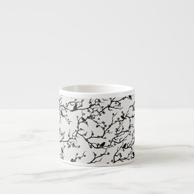 Birds and Sakura Branches Japanese Painting Espresso Cup (Front)