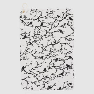 Birds and Sakura Branches Japanese Painting Golf Towel