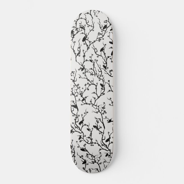 Birds and Sakura Branches Japanese Painting Skateboard (Front)