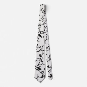 Birds and Sakura Branches Japanese Painting Tie