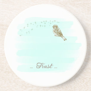 Birds and Scripture Sandstone Coaster Aqua