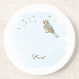 Birds and Scripture Sandstone Coaster Blue