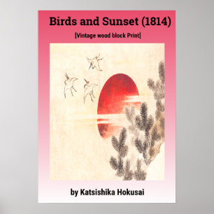 Birds and Sunset by Katsushika Hokusai (1814) Poster