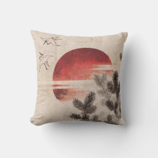 Birds and Sunset by Katsushika Hokusai Cushion