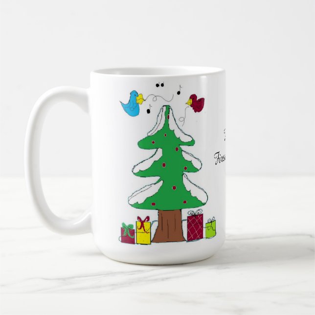 Birds and Tree Baby's First Christmas Coffee Mug (Left)