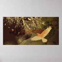 Birds and tree branch in brown tones