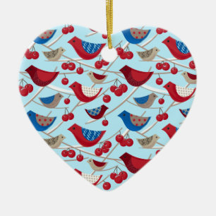 Birds and winter apples ceramic ornament