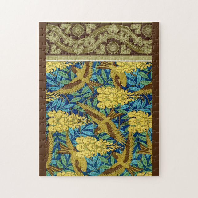Birds and wisteria Verneuil blue brown yellow  Jigsaw Puzzle (Vertical)