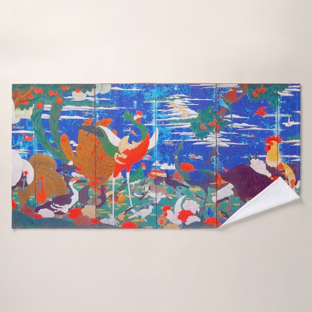 Birds, Animals, and Flowering Plants(Left) Jakuchū Bath Towel (Bath Towel)