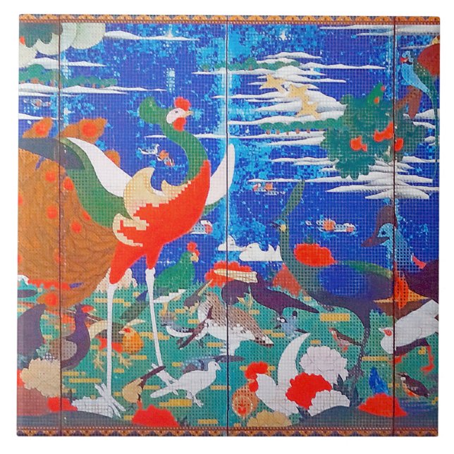 Birds, Animals, and Flowering Plants(Left) Jakuchū Ceramic Tile (Front)