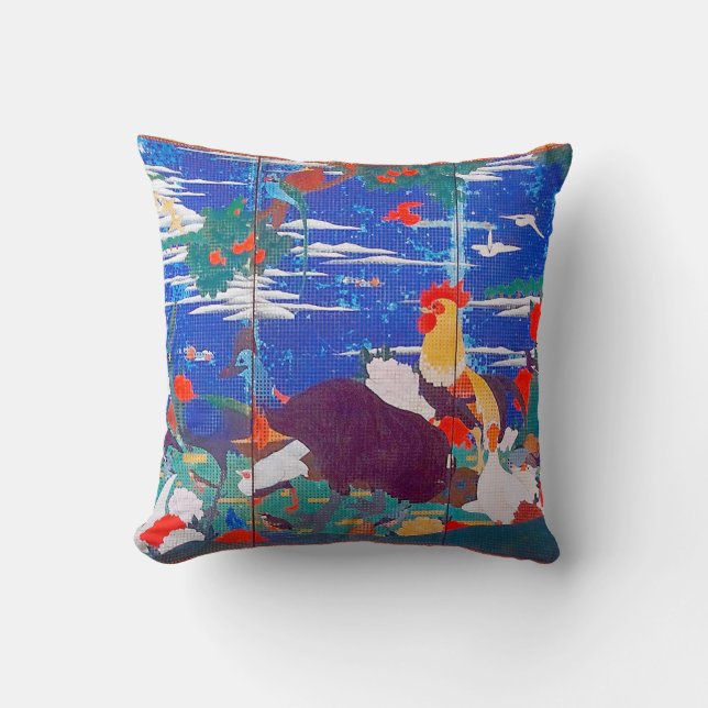 Birds, Animals, and Flowering Plants(Left) Jakuchū Cushion (Front)