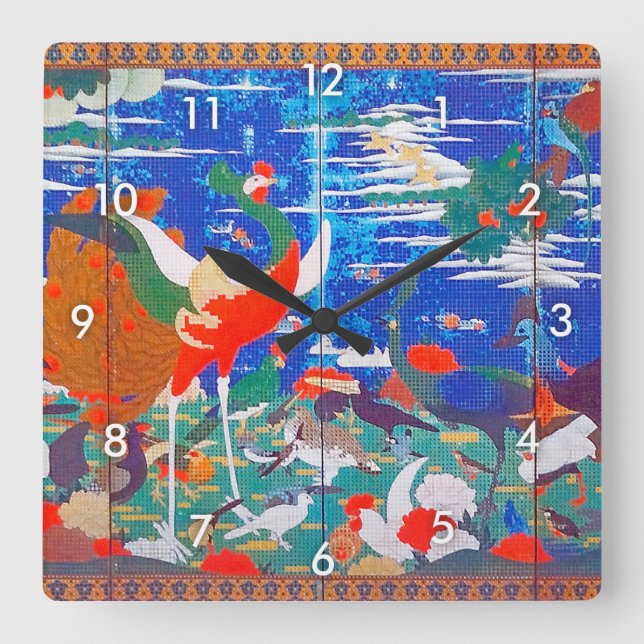 Birds, Animals, and Flowering Plants(Left) Jakuchū Square Wall Clock (Front)