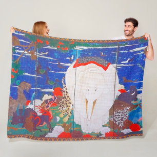 Birds, Animals, and Flowering Plants(Right)Jakuchu Fleece Blanket