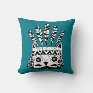 Birds Animals Black White Tribal Owl Throw Pillow
