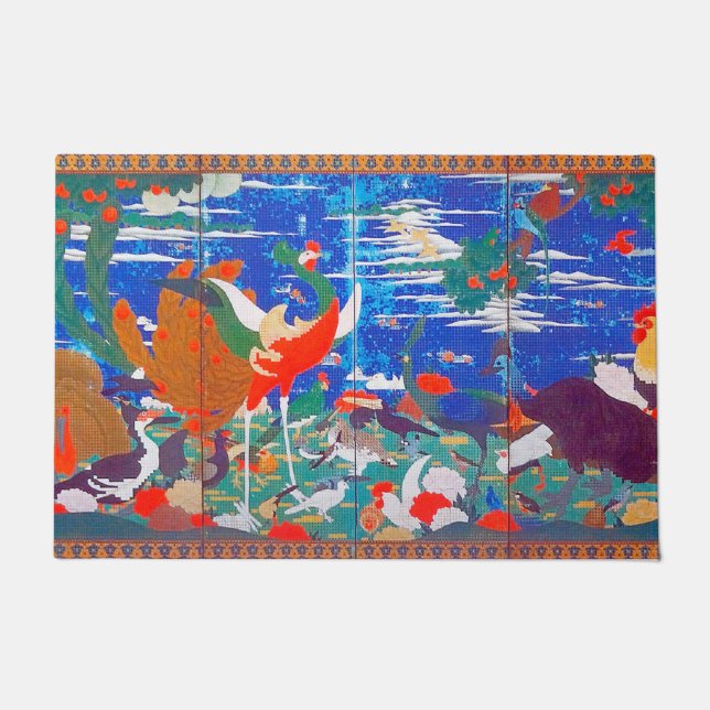 Birds, Animals, & Flowering Plants (Left) Jakuchū Doormat (Front)