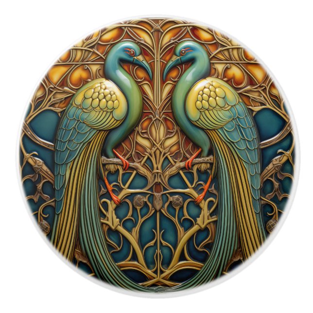 Birds Antique Art Nouveau Inspired Nature Decor Ceramic Knob (Front)
