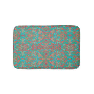 Birds Arabesque Bohemian Boho Turquoise Pattern Bath Mat