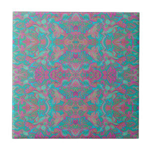 Birds Arabesque Bohemian Boho Turquoise Pattern Ceramic Tile