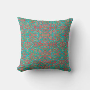 Birds Arabesque Bohemian Boho Turquoise Red Green Cushion