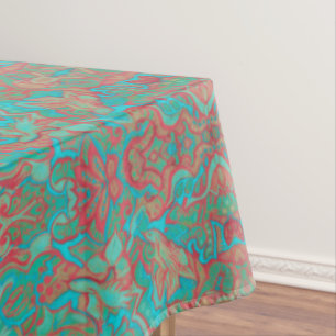 Birds Arabesque Bohemian Boho Turquoise Red Green Tablecloth